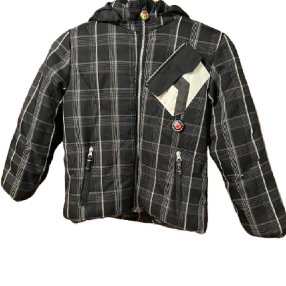 Obermeyer I Grow Kids Black Plaid Hooded Ski Jacket Size 8